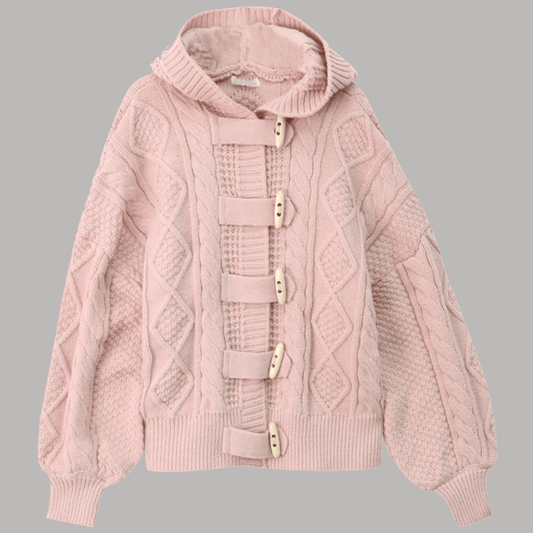 Lantern Sleeve Hooded Knit Cardigan