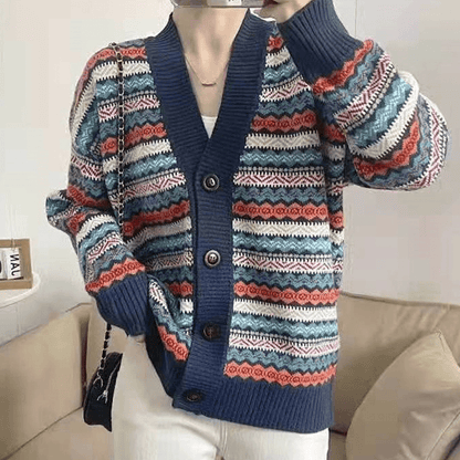 Contrast Striped Knit Cardigan