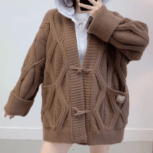 Hooded Fake Two Piece Zip Geometric Sweater