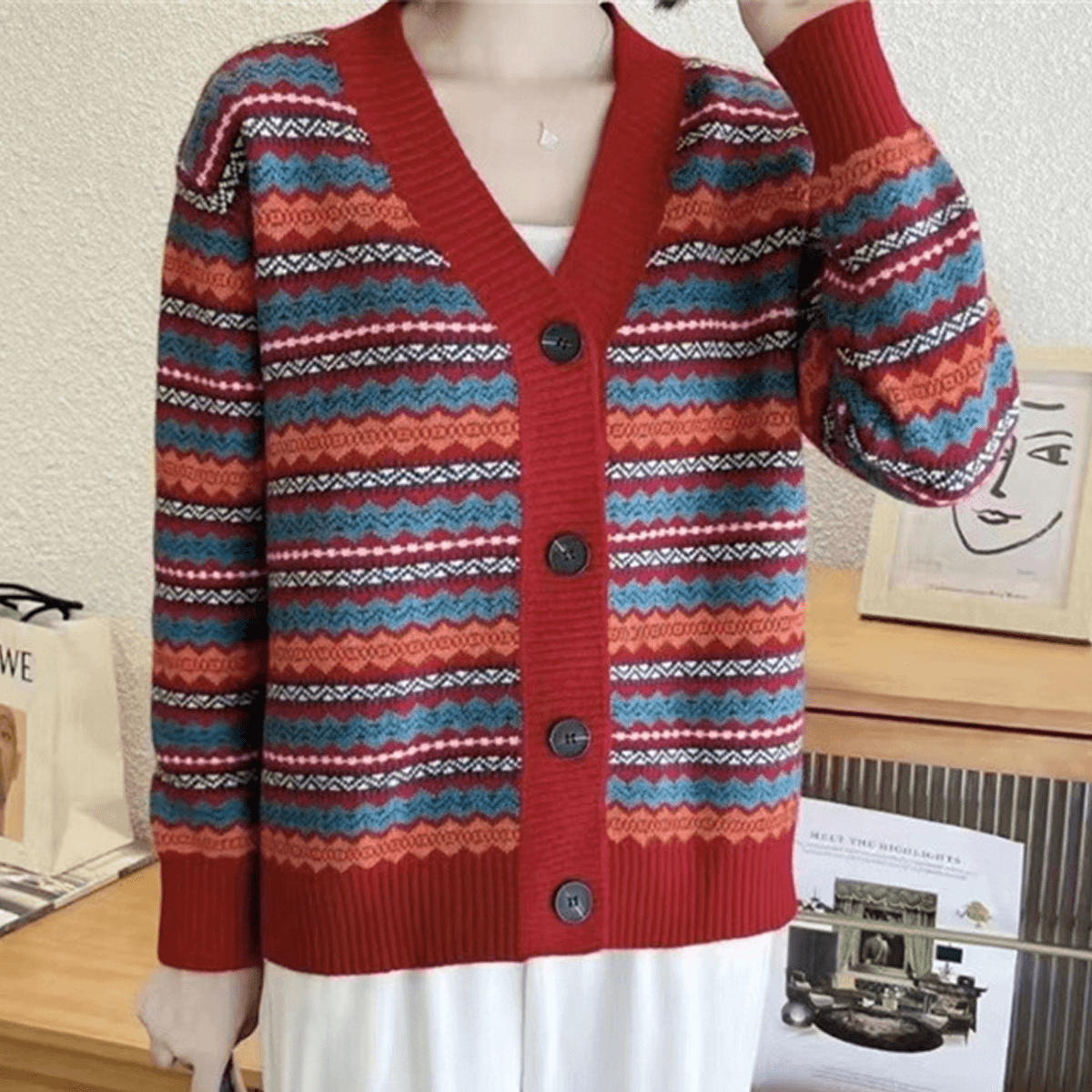 Contrast Striped Knit Cardigan