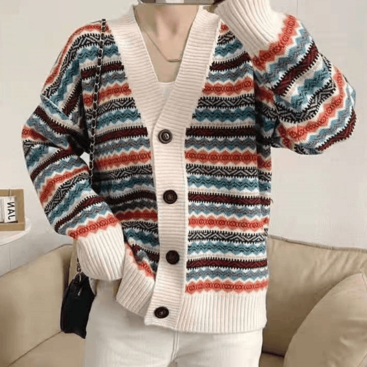 Contrast Striped Knit Cardigan